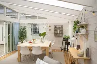 Fritstående udestue med halvtag